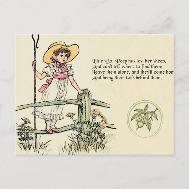 Little Bo-Peep: Classic Kate Greenaway Nursery Postcard (Front)