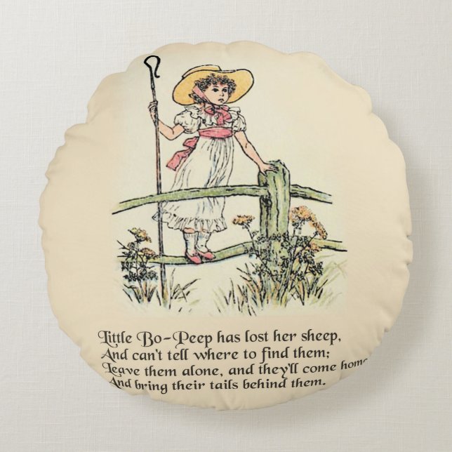 Little Bo-Peep: Classic Kate Greenaway Nursery Round Pillow (Front)