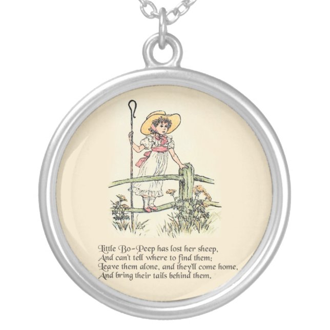 Little Bo-Peep: Classic Kate Greenaway Nursery Silver Plated Necklace (Front)