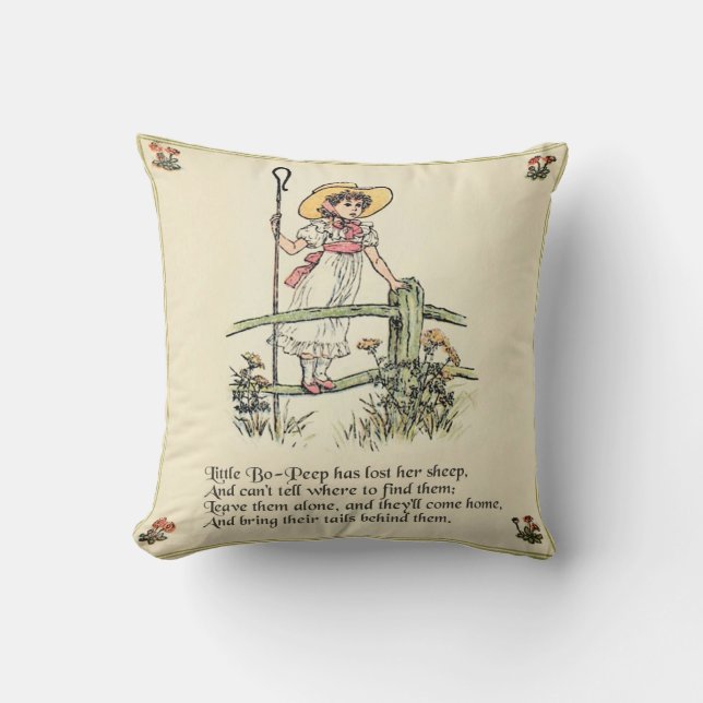 Little Bo-Peep: Classic Kate Greenaway Nursery Throw Pillow (Front)