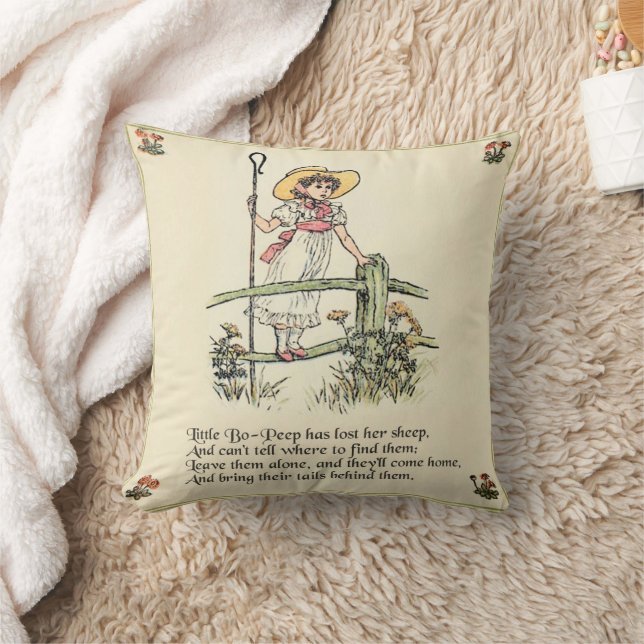 Little Bo-Peep: Classic Kate Greenaway Nursery Throw Pillow (Blanket)