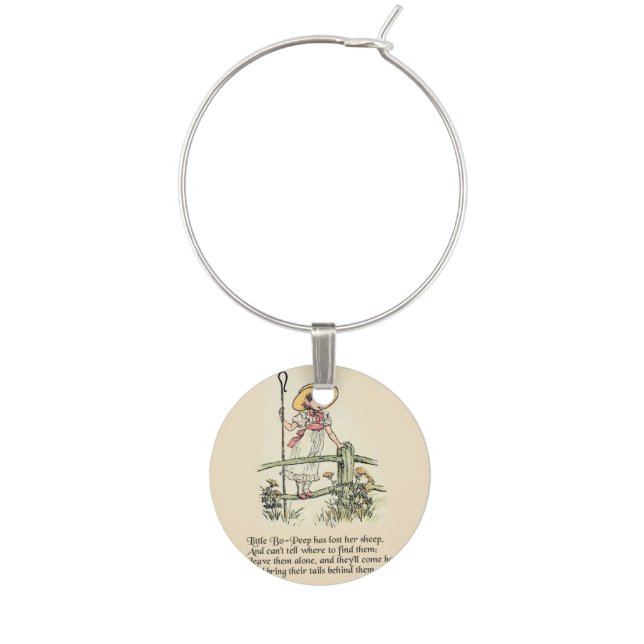 Little Bo-Peep: Classic Kate Greenaway Nursery Wine Glass Charm (Front)