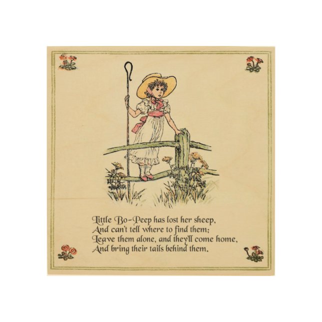 Little Bo-Peep: Classic Kate Greenaway Nursery Wood Wall Art (Front)