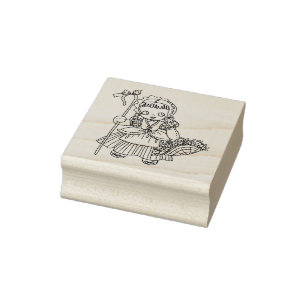 little bo peep doll girl flower basket art rubber stamp