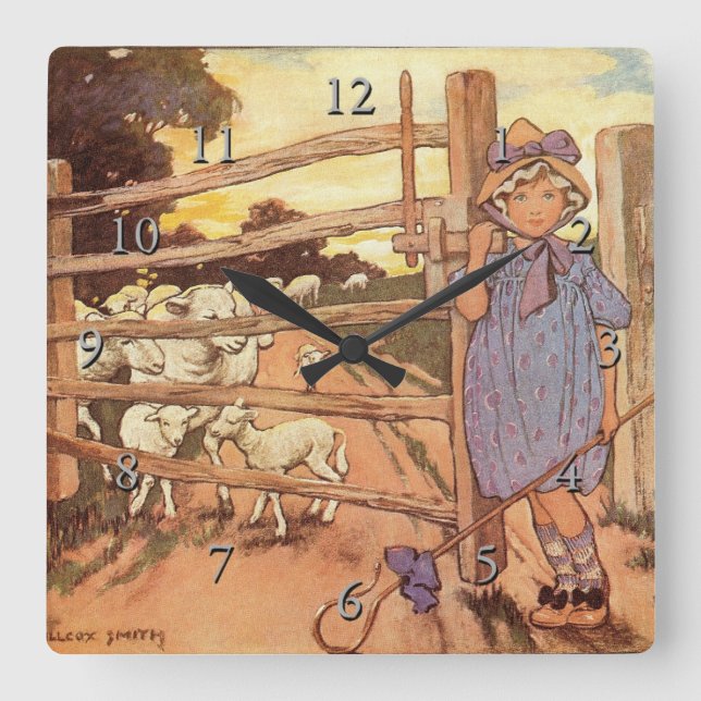 Little Bo-Peep Nursery Rhyme Square Wall Clock (Front)