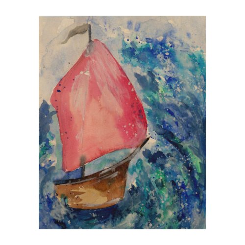 Little Boat Fighting the Storm Wood Wall Art