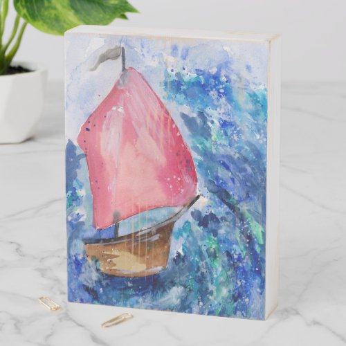 Little Boat Fighting the Storm Wooden Box Sign