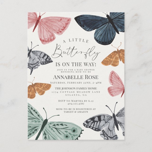 Little Boho Butterfly Girl Baby Shower Invite (Front)