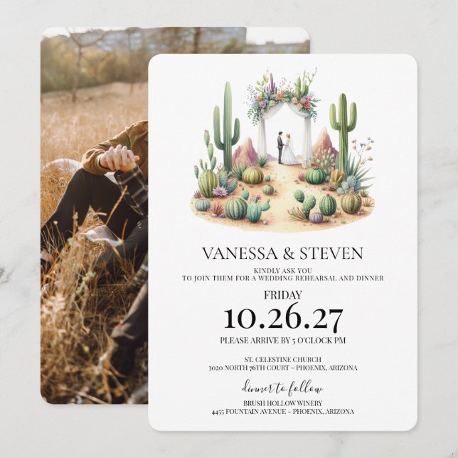 Little Boho Cactus Couple Rehearsal Dinner Invitation (Front/Back)