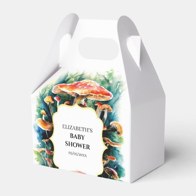 Little Boho Mushroom Baby Shower Favor Boxes (Front Side)