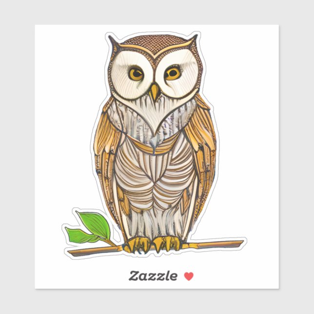 Little Boho Owl on a Branch Illustration  Sticker (Sheet)
