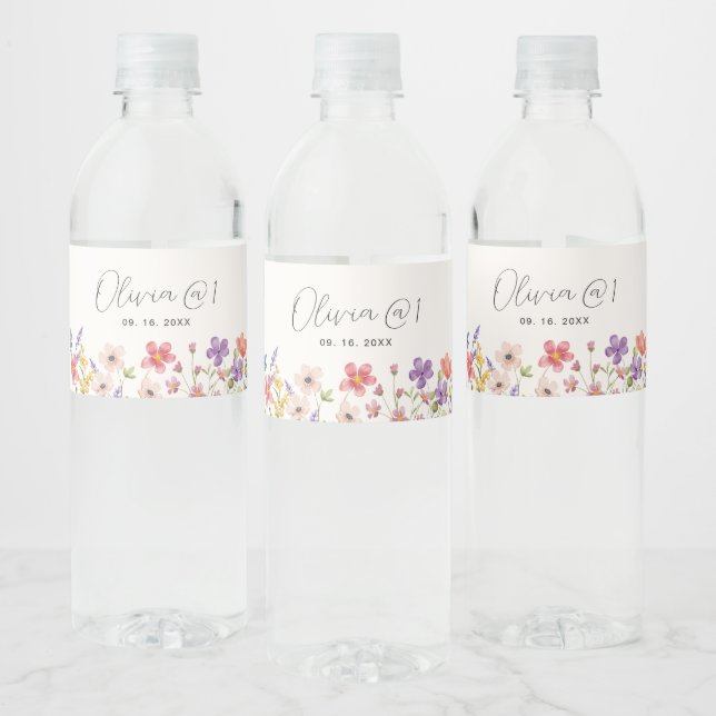 Little Boho Wildflower First Birthday Water Bottle Label (Bottles)