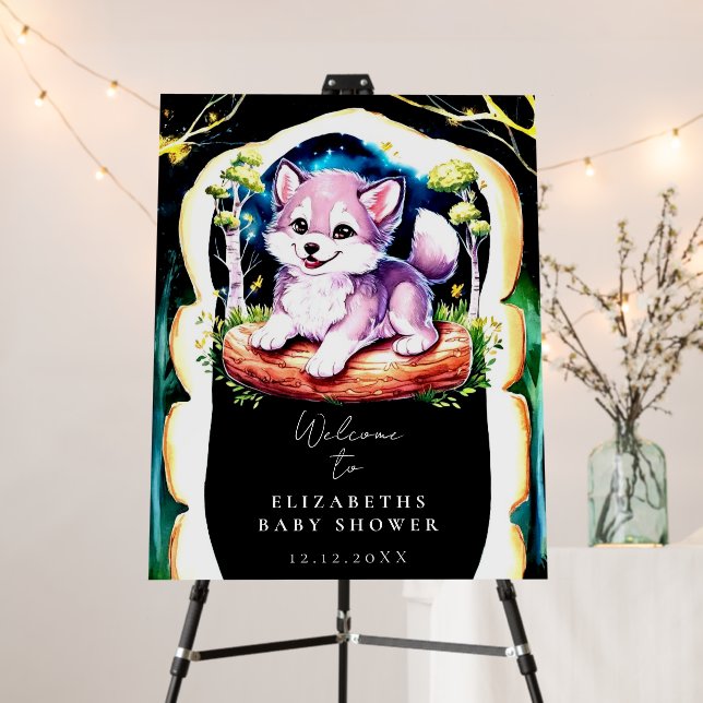 Little Boho Wolf Baby Shower Welcome Sign (In Situ (Stand))