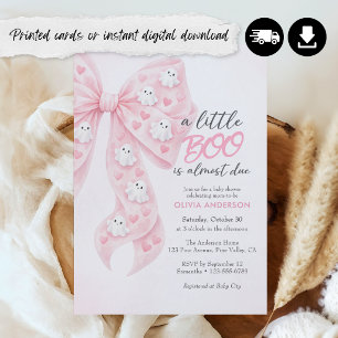 Little Boo Almost Due Bow Halloween Baby Shower Invitation