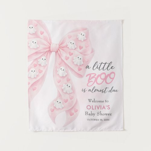 Little Boo Almost Due Bow Halloween Baby Shower Tapestry