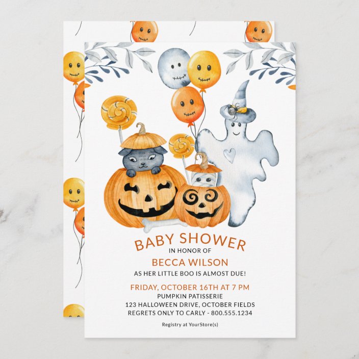 Little Boo Almost Due Cute Halloween Baby Shower Invitation | Zazzle