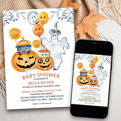 Little Boo Almost Due Cute Halloween Baby Shower Invitation