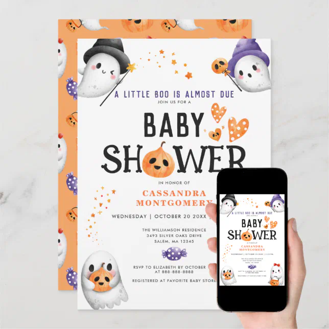 Little Boo Almost Due Cute Halloween Baby Shower Invitation | Zazzle