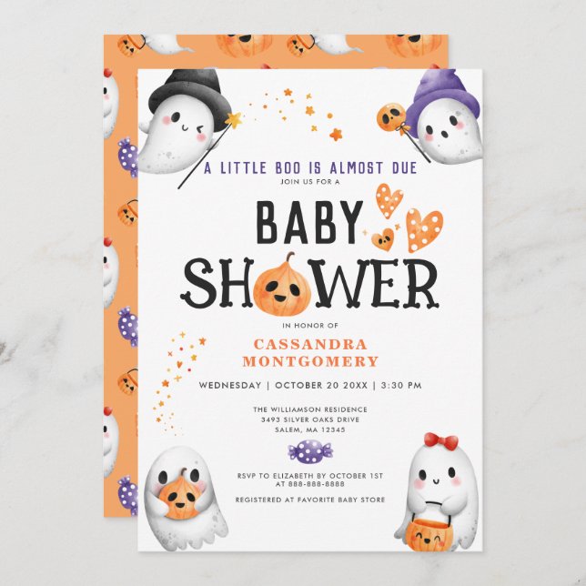 Little Boo Almost Due Cute Halloween Baby Shower  Invitation (Front/Back)