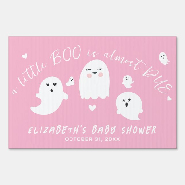 Little Boo Almost Due Girl Halloween Baby Shower Sign (Front)