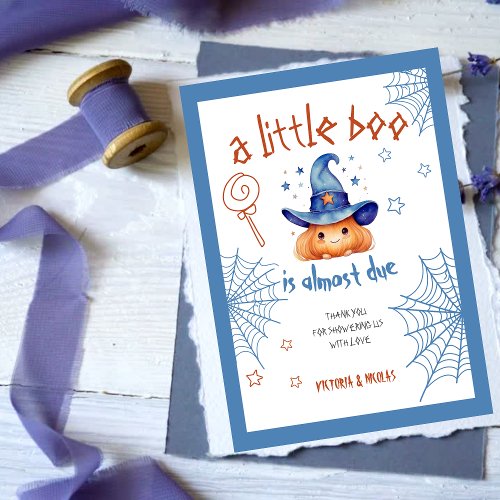 Little boo Almost Due Halloween Baby Boy Shower Thank You Card