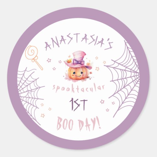 Little boo Almost Due Halloween Baby Girl Birthday Classic Round Sticker