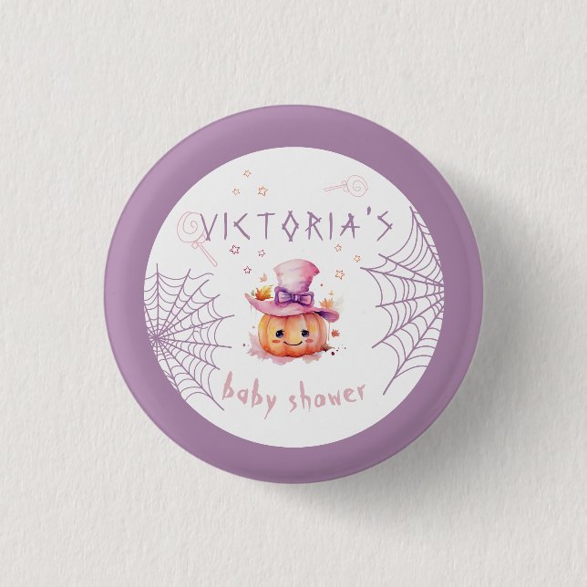 Little boo Almost Due Halloween Baby Girl Shower Button (Front)