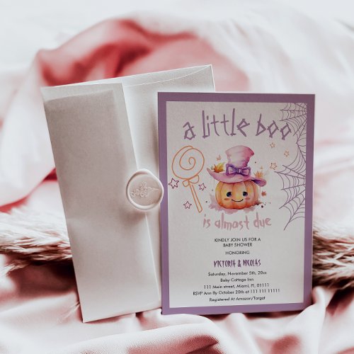 Little boo Almost Due Halloween Baby Girl Shower Invitation