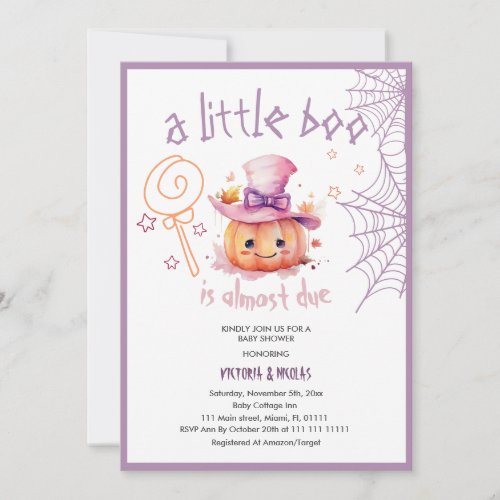 Little boo Almost Due Halloween Baby Girl Shower Invitation