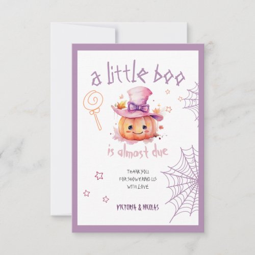 Little boo Almost Due Halloween Baby Girl Shower Thank You Card