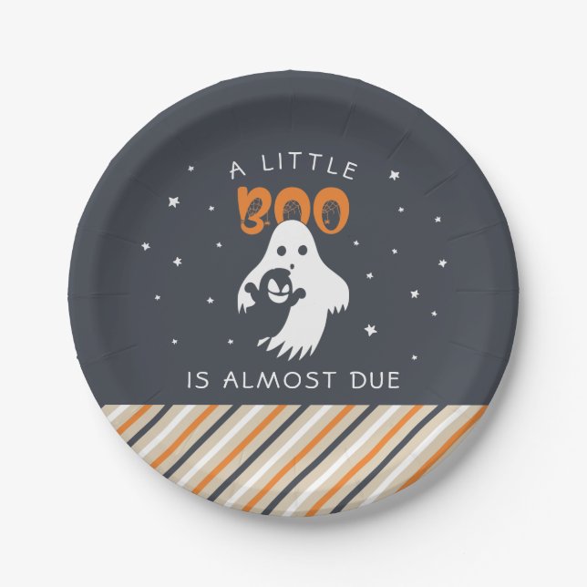 Little Boo Almost Due | Halloween Baby Shower Paper Plates (Front)