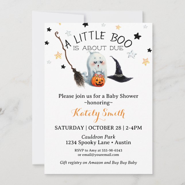 Little Boo Baby Shower Gender Neutral Halloween Invitation (Front)