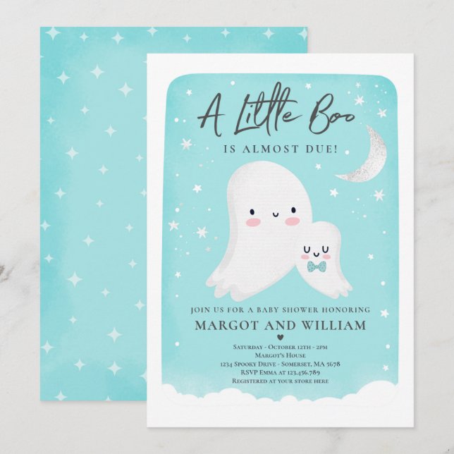 Little Boo Baby Shower Halloween Ghost Baby Shower Invitation (Front/Back)