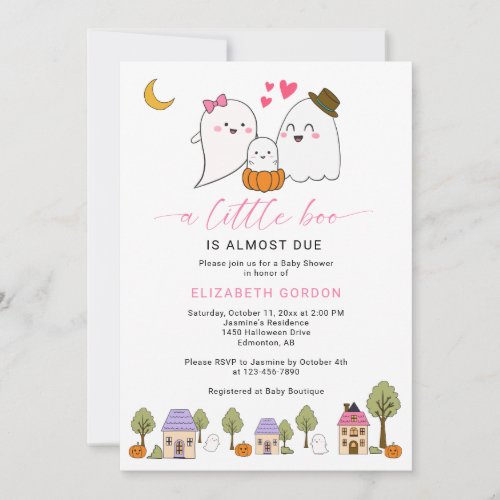 Little Boo Baby Shower Halloween Ghost QR Code Invitation