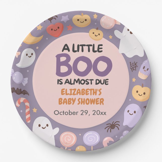 Little Boo baby shower Halloween  Paper Plates (Front)