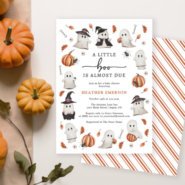 Little Boo Baby Shower Invitation (A Little Boo Is Almost Due Baby Shower Invitation - Halloween Fall Autumn)