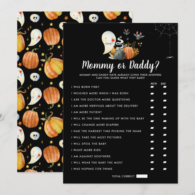 Little Boo Baby Shower | Mommy or Daddy Game Invitation (Front/Back)