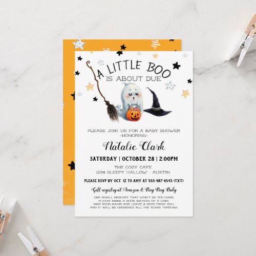 Little Boo Baby Shower Pumpkin Ghost Halloween Invitation