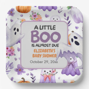 Little Boo baby shower Pumpkin Halloween  Paper Plates
