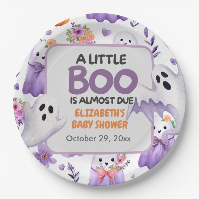 Little Boo baby shower Pumpkin Halloween  Paper Plates (Front)