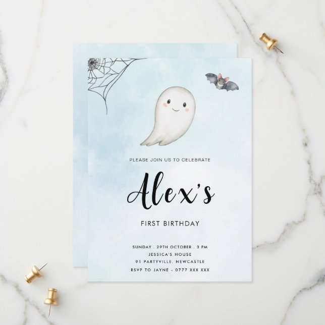 Little Boo Birthday Party Invitation (Front/Back In Situ)