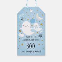 Little Boo Blue Boy Ghost Baby Shower Thank You Gift Tags