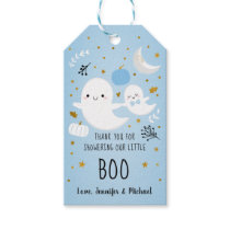 Little Boo Blue Boy Ghost Baby Shower Thank You Gift Tags