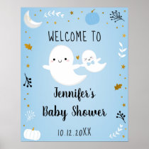 Little Boo Blue Boy Ghost Baby Shower Welcome Poster