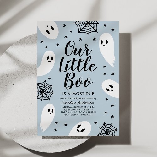 Little Boo Blue Ghost Halloween Baby Shower Invitation