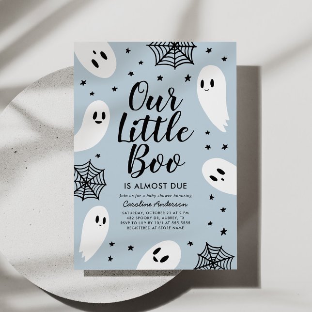 Little Boo Blue Ghost Halloween Baby Shower Invitation (Creator Uploaded)