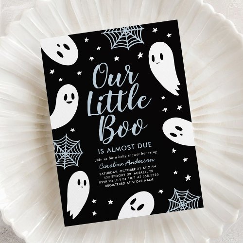 Little Boo Blue Ghost Halloween Baby Shower Invitation