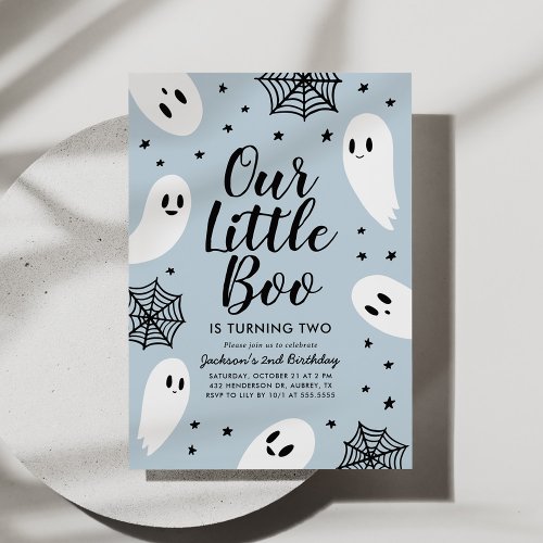 Little Boo Blue Ghost Halloween Birthday Invitation