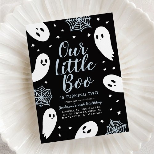 Little Boo Blue Ghost Halloween Birthday Invitation