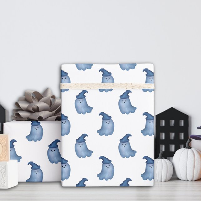 Little Boo Blue Ghosts Halloween Baby Shower Wrapping Paper (Creator Uploaded)